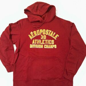 Aeropostale Vintage Mens Burgundy Hoodie with Yellow print. Size M